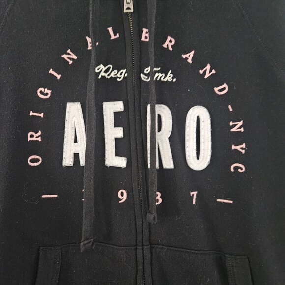 Aeropostale Full Zip-Up Original 1987 Black Large Hooded Sweatshirt - Picture 5 of 9